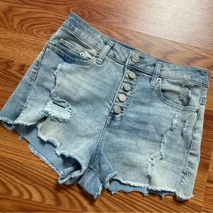 Distressed denim shorts